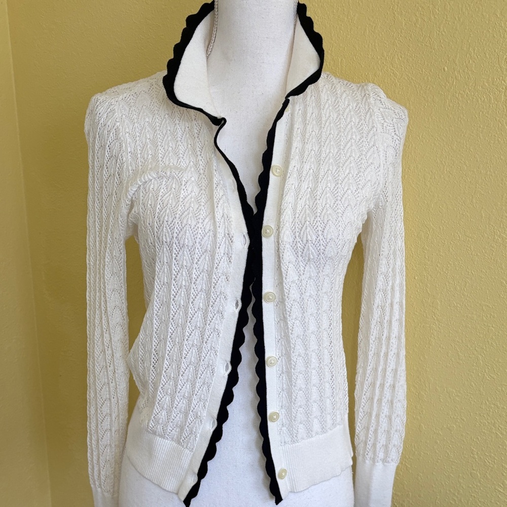 LOFT Ivory Cardigan with Black Edging